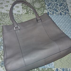 Y2K LIEBESKIND BERLIN EXSPANDABLE TAUPE / GRAY LEATHER TOTE BAG